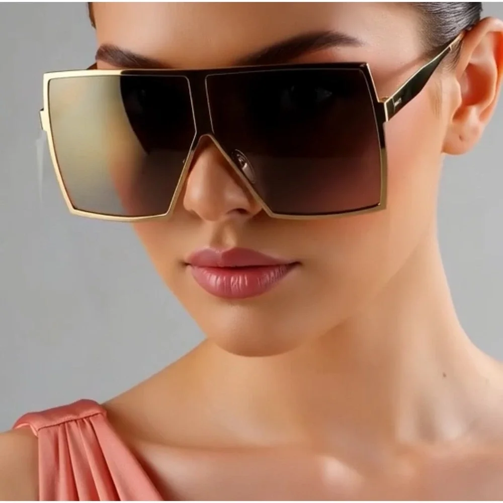 Oversized Square Sunglasses Mirror Gold Frame Fashion‎ Trendy Sun Glasses Women